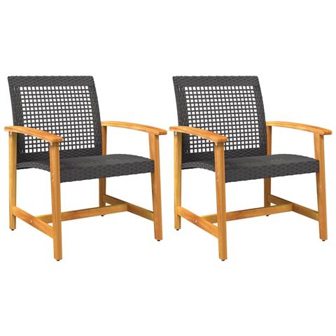 Sedie Da Giardino 2pz Nere In Polyrattan E Legno Di Acacia - Foto 2