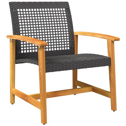 Sedie Da Giardino 2pz Nere In Polyrattan E Legno Di Acacia - Foto 3