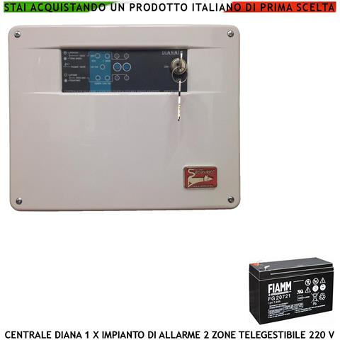 Diana Centrale 2 Zone Allarme Chiave Meccanica Batteria 12 V 7,2 Ah Per Impianto Antifurto Filare Gestisce Sensori Di - Foto 1
