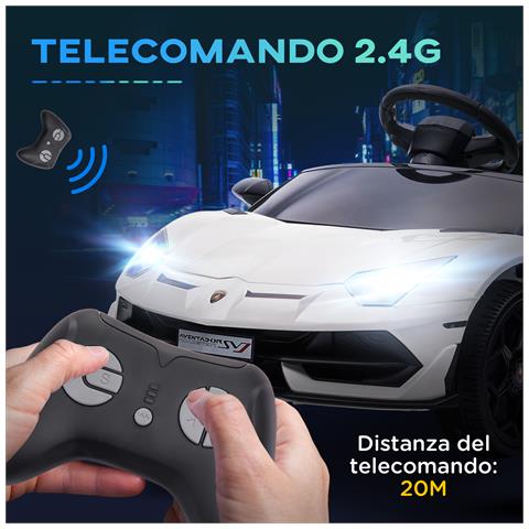 Macchina Elettrica Per Bambini A 12v Licenza Lamborghini Con Clacson E Telecomando, 107.5x63x42 Cm, Bianca - Foto 6
