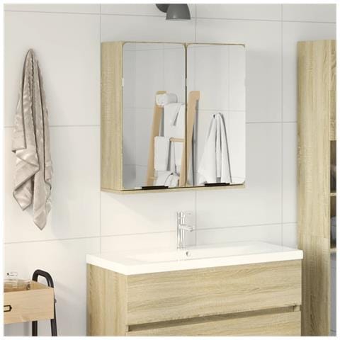 Mobile Bagno Con Specchio Rovere Sonoma 64,5x20x66,5 Truciolato - Foto 1
