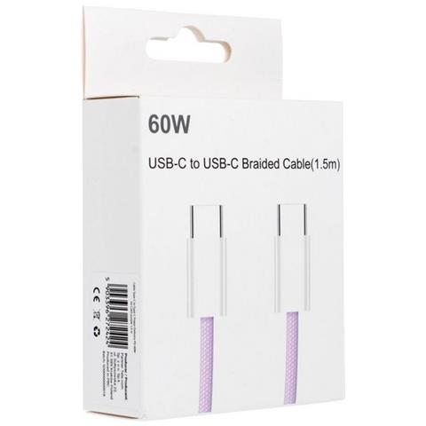 Cavo Dati E Ricarica Pd60w 3a C263 Usb-c To Usb-c Fast Charge 60w 1,5m Viola Per Smartphone Tablet - Foto 1
