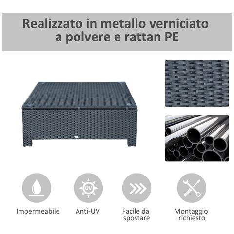 Ousunny Tavolino da Esterni in Rattan PE con Piano in Vetro Temperato, 85x50x39cm, Nero - Foto 6