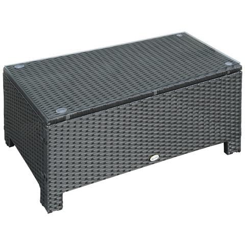 Ousunny Tavolino da Esterni in Rattan PE con Piano in Vetro Temperato, 85x50x39cm, Nero - Foto 1