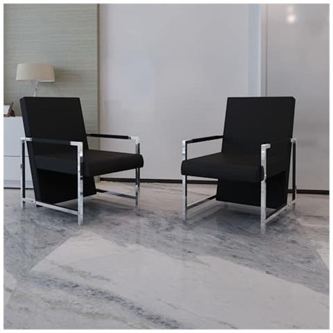 Poltrone 2 Pz Con Telaio Cromato Nere In Similpelle - Foto 7