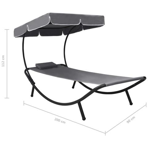 Lettino Da Esterno Con Baldacchino E Cuscino Grigio - Foto 7