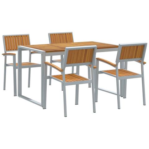 Set da pranzo da giardino 5 pezzi in legno massiccio di acacia e metallo - Foto 1