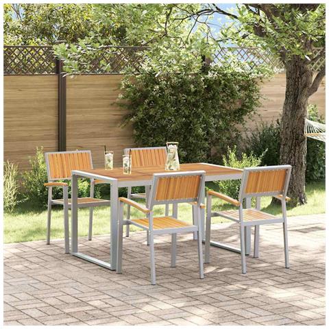 Set da pranzo da giardino 5 pezzi in legno massiccio di acacia e metallo - Foto 2