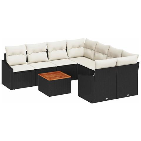 Set Divano Giardino 9 Pezzi con Cuscini Nero Polyrattan Acacia - Foto 1