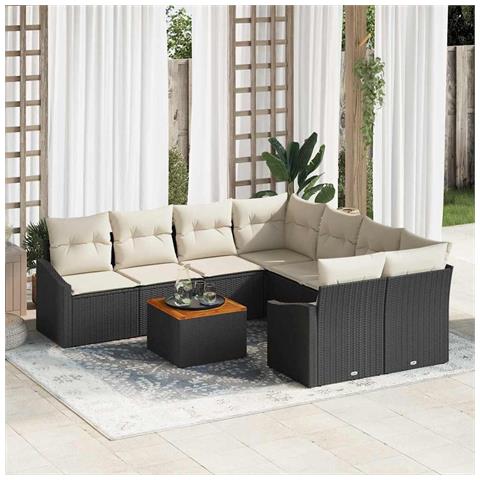 Set Divano Giardino 9 Pezzi con Cuscini Nero Polyrattan Acacia - Foto 2