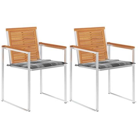 Sedie da Giardino 2 pz con Cuscini in Legno Acacia e Acciaio - Foto 1