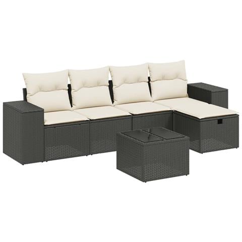 Set Divano da Giardino 6 pz con Cuscini Nero in Polyrattan - Foto 1