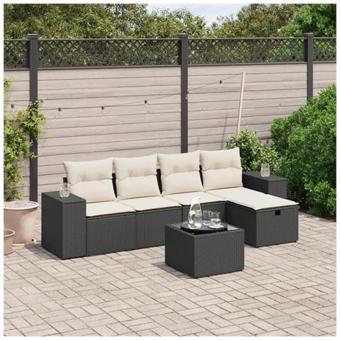 Set Divano da Giardino 6 pz con Cuscini Nero in Polyrattan - Foto 2