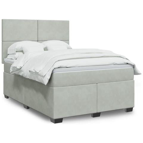 Giroletto a Molle con Materasso Grigio Chiaro 140x200cm Velluto - Foto 2