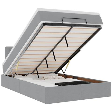 Pouf Letto con Materasso Grigio Chiaro 120x200 cm in Tessuto - Foto 1