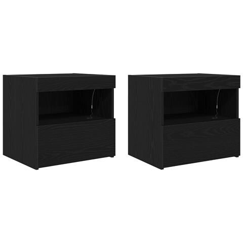 Comodini con Luci LED 2 pz Nero Rovere 50x40x45 cm - Foto 1