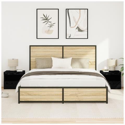 Comodini con Luci LED 2 pz Nero Rovere 50x40x45 cm - Foto 2