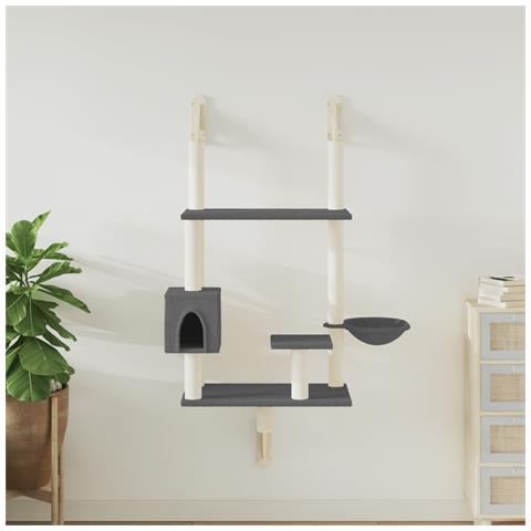 Albero per Gatti con Tiragraffi a Parete Grigio Scuro 153 cm - Foto 2