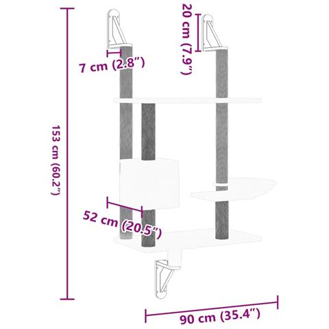 Albero per Gatti con Tiragraffi a Parete Grigio Scuro 153 cm - Foto 7