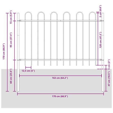 Recinzione da Giardino  con Cima ad Arco Grigia 5,1x1,2 m in Acciaio - Foto 7