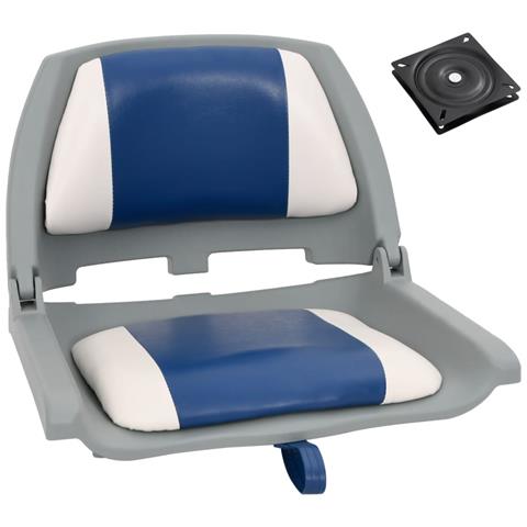 Set Sedile per Barca Pieghevole 2pz con Cuscino Blu-Bianco - Foto 1