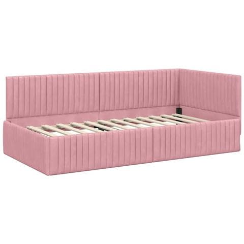 Cornice del letto ad angolo Rosa 100 x 200 cm Velluto - Foto 1
