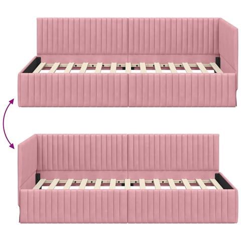 Cornice del letto ad angolo Rosa 100 x 200 cm Velluto - Foto 9