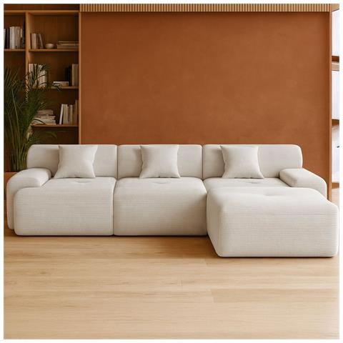 Sheffield Divano Angolare 5-6 Posti Con Chaise Longue In Velluto A Coste Beige - Foto 2