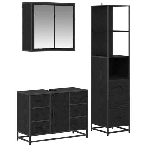 Set di mobili per il bagno 3 pcs Rovere Nero Legno multistrato - Foto 1