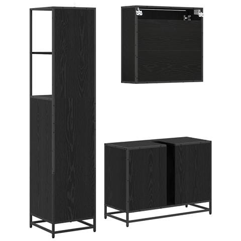 Set di mobili per il bagno 3 pcs Rovere Nero Legno multistrato - Foto 9