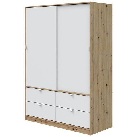 Armadio Camera Da Letto Ponna - Guardaroba 2 Ante 4 Cassetti, 140x200h Cm Marrone Rovere Nodi - Foto 1