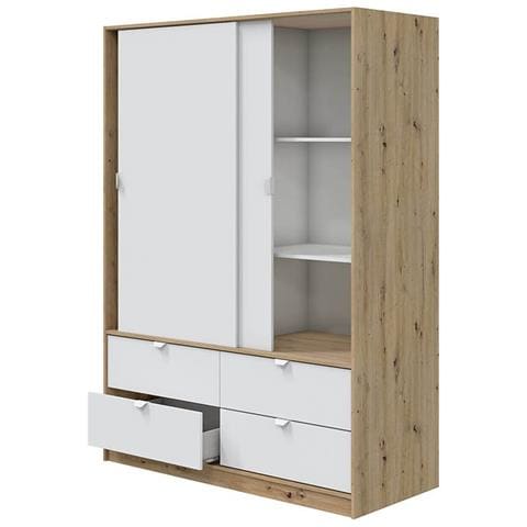 Armadio Camera Da Letto Ponna - Guardaroba 2 Ante 4 Cassetti, 140x200h Cm Marrone Rovere Nodi - Foto 8