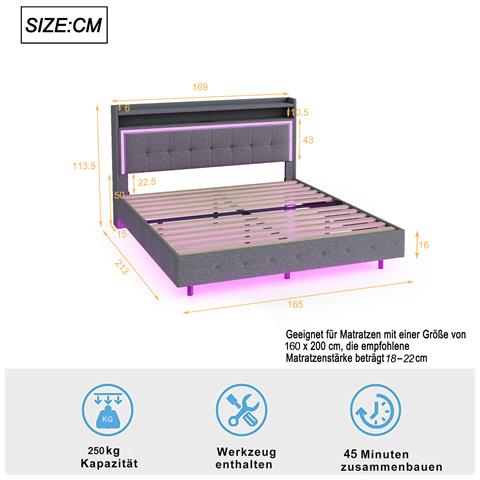 Letto Imbottito Elegante Con Rivestimento In Lino E Tecnologia Led Integrata - Foto 3