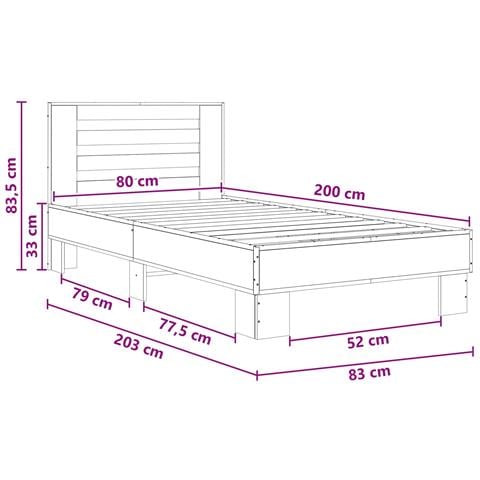 Struttura letto con testata Rovere Nero 80 x 200 cm - Foto 7