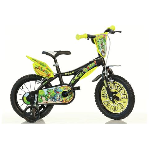 Dinosaur 16'', Bicicletta Per Bambini, Adatta A Bambini Tra I 5 E I 7 Anni, Per Altezza Tra 105 E 135 Cm, Con Campanello E Scudo Frontale, Nera - Foto 1