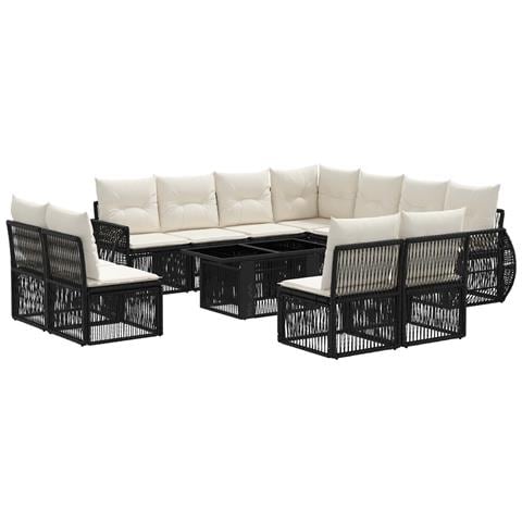 Set Divano da Giardino 12 pz Nero e Bianco Crema polyrattan - Foto 1