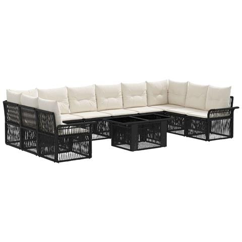 Set Divano da Giardino 11 pz Nero e Bianco Crema polyrattan - Foto 1