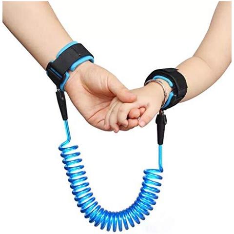 2.5m Anti Perso Polso Link Belt Fune Metallica Elastica 360 Rotazione Di Sicurezza Per Il Bambino E Bambino Redina Guinzagli Per La Sicurezza Wristband Cablaggio Della Mano Per Camminare E Outside Viaggi (blu)  - Foto 1