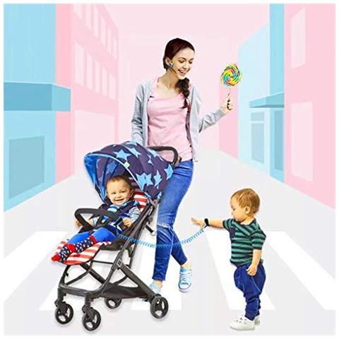 2.5m Anti Perso Polso Link Belt Fune Metallica Elastica 360 Rotazione Di Sicurezza Per Il Bambino E Bambino Redina Guinzagli Per La Sicurezza Wristband Cablaggio Della Mano Per Camminare E Outside Viaggi (blu)  - Foto 4