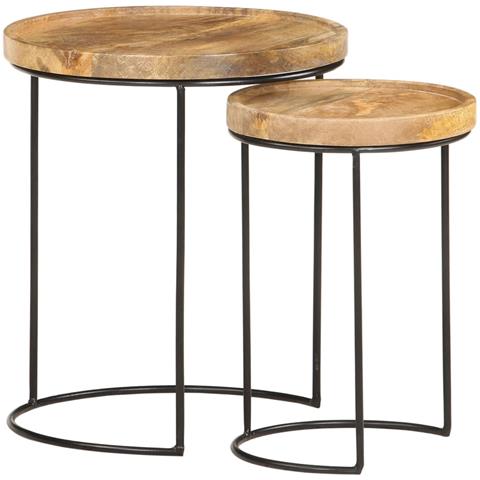 Set Tavolini Da Salotto 2 Pz Legno Massello Di Mango E Acciaio - Foto 1