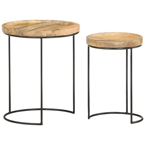 Set Tavolini Da Salotto 2 Pz Legno Massello Di Mango E Acciaio - Foto 10