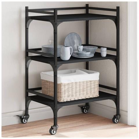 Carrello Da Cucina Nero 50x35x75,5 Cm In Legno Multistrato - Foto 1