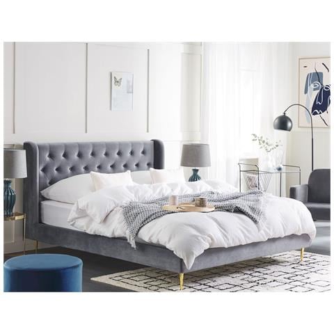 Letto Velluto Forbach 140 X 200 Cm Grigio - Foto 1