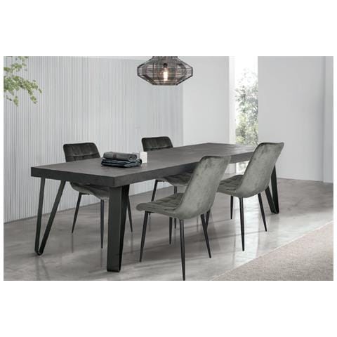 Set 4 Sedie Sala Da Pranzo Ariis Gambe In Acciaio Nero Opaco, Velluto Grigio Scuro - Foto 2