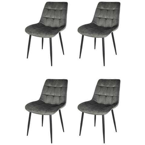 Set 4 Sedie Sala Da Pranzo Ariis Gambe In Acciaio Nero Opaco, Velluto Grigio Scuro - Foto 1