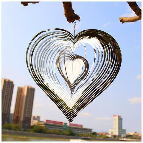 Campanella A Vento Rotante 3d, Ornamento A Cuore Argentato Da 20 Cm - Foto 1