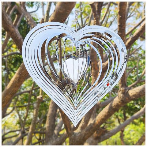 Campanella A Vento Rotante 3d, Ornamento A Cuore Argentato Da 20 Cm - Foto 2