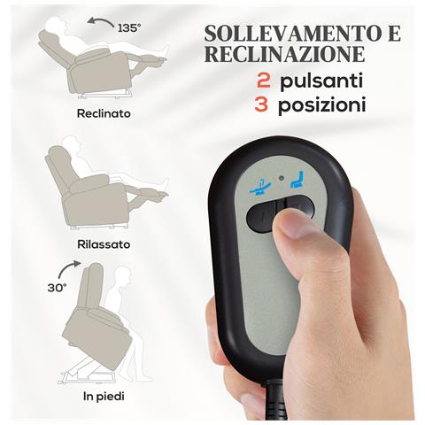 Poltrona Alzapersona Elettrica Reclinabile con Telecomando e Tasca in Tessuto, Beige - Foto 6