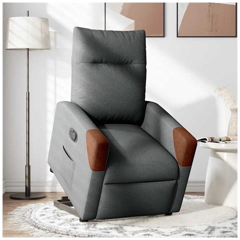 Poltrona Alzapersona Reclinabile Grigio Scuro In Tessuto - Foto 2