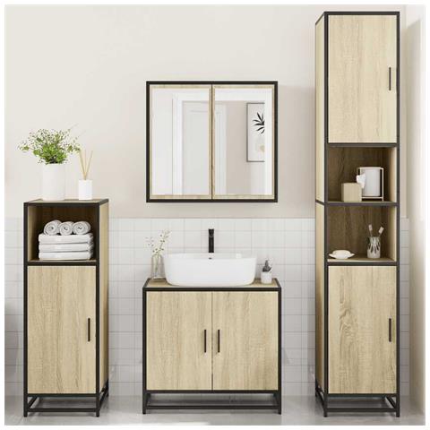 Set Mobili Da Bagno 4 Pz Rovere Sonoma In Legno Multistrato - Foto 3